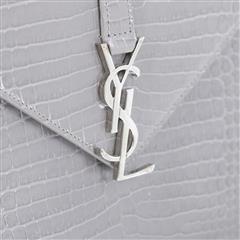 YVES SAINT LAURENT Crocodile Embossed Grey Leather Envelope Bag